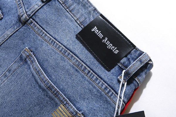 PALM ANGELS COLORFUL WEBBING DENIM STRETCH PANTS