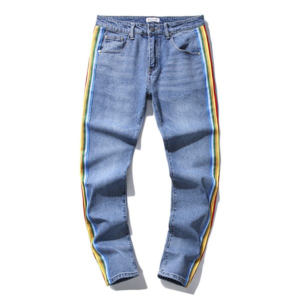 PALM ANGELS COLORFUL WEBBING DENIM STRETCH PANTS