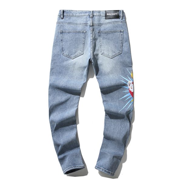 PALM ANGEL HEART LOVE DISTRESSED WASHED DENIM STRETCH TROUSERS