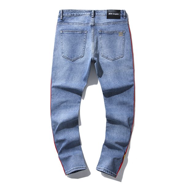 PALM ANGELS COLORFUL WEBBING DENIM STRETCH PANTS