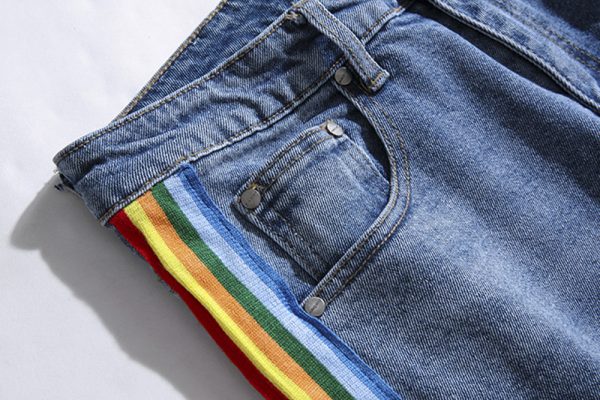 PALM ANGELS COLORFUL WEBBING DENIM STRETCH PANTS